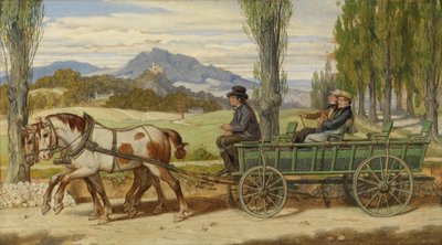 Schwind e Bauernfeld su un carro a scala da Moritz Ludwig von Schwind